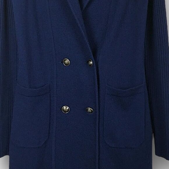 Diane Von Furstenburg 100% Cashmere Double Breasted Long Cardigan-Coat Navy Sz P - Picture 7 of 12